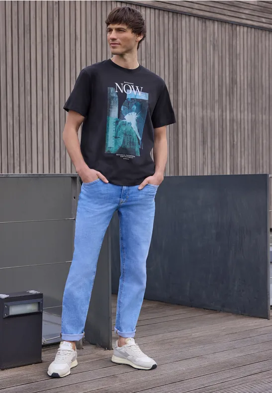 T-Shirt mit Rundhals und Fotoprint dark ink blue