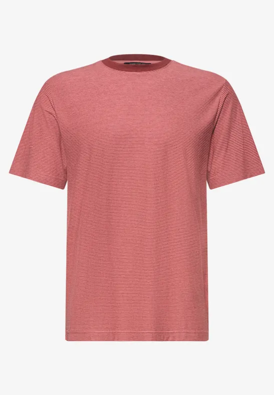 Ein schlichtes rotes T-Shirt mit kurzen Ärmeln in Melange-Optik, gerade Form.