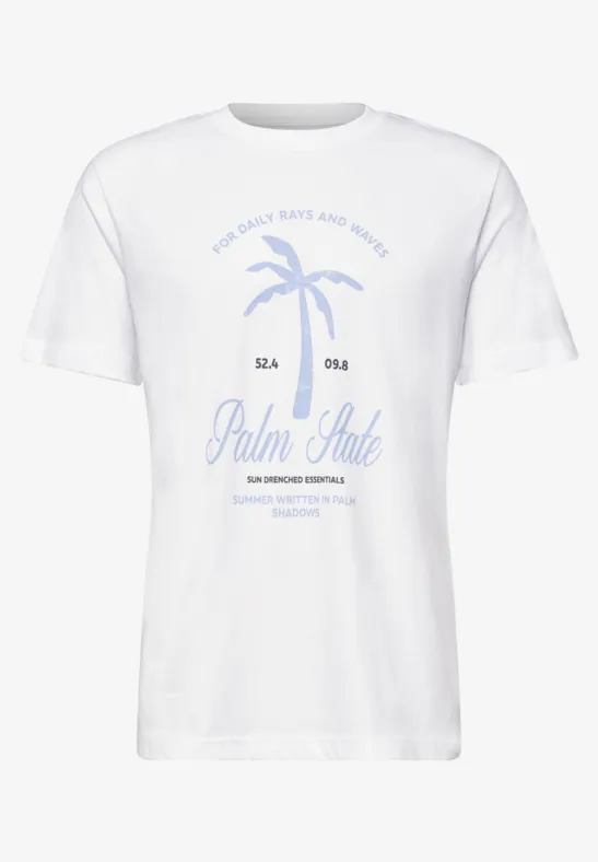 Weißes T-Shirt mit Palmen-Print und 'Palm State'-Schriftzug