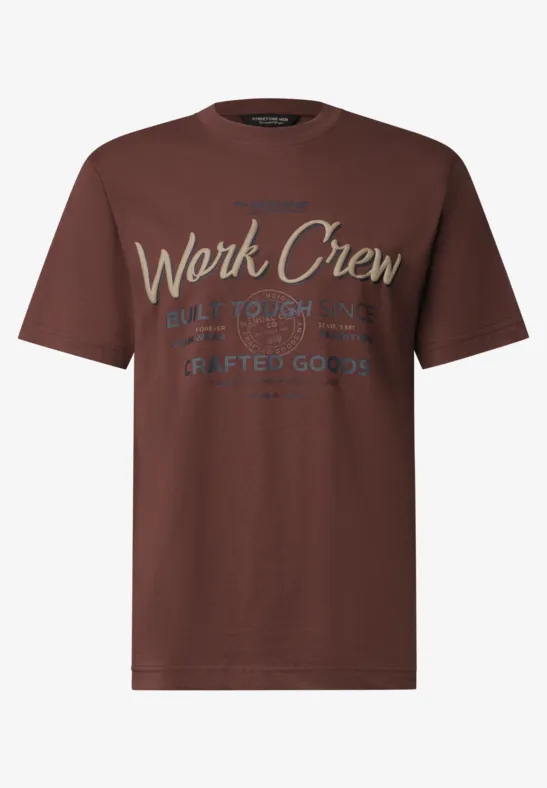 Braunes T-Shirt mit "Work Crew" Aufdruck