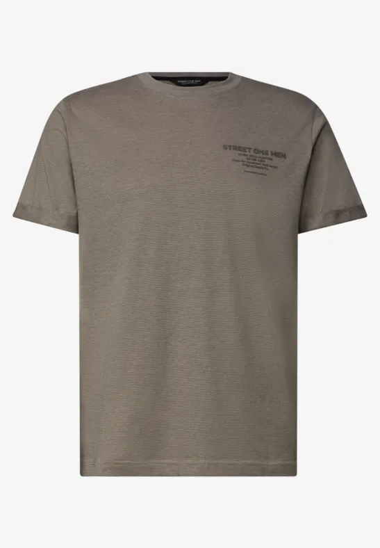Effen olijfgroen T-shirt met rechte pasvorm, korte mouwen en subtiele print op de borst.