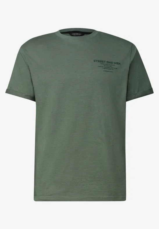 Olivgroen t-shirt met rechte pasvorm en subtiele opdruk op de linkerborst.