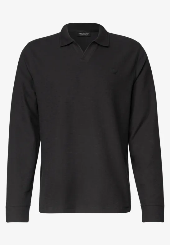 Zwarte lange mouwen polo met klassieke kraag en subtiel logo, gemaakt van comfortabele stof.
