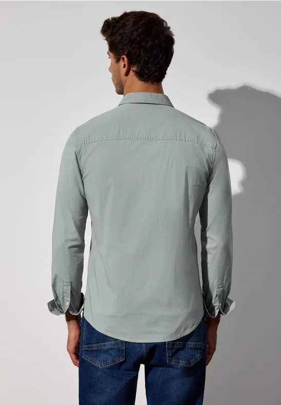 Popeline Stretch Hemd silver green