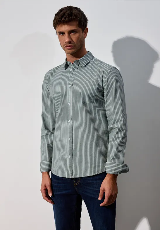 Slim Fit Stretch-Hemd silver green
