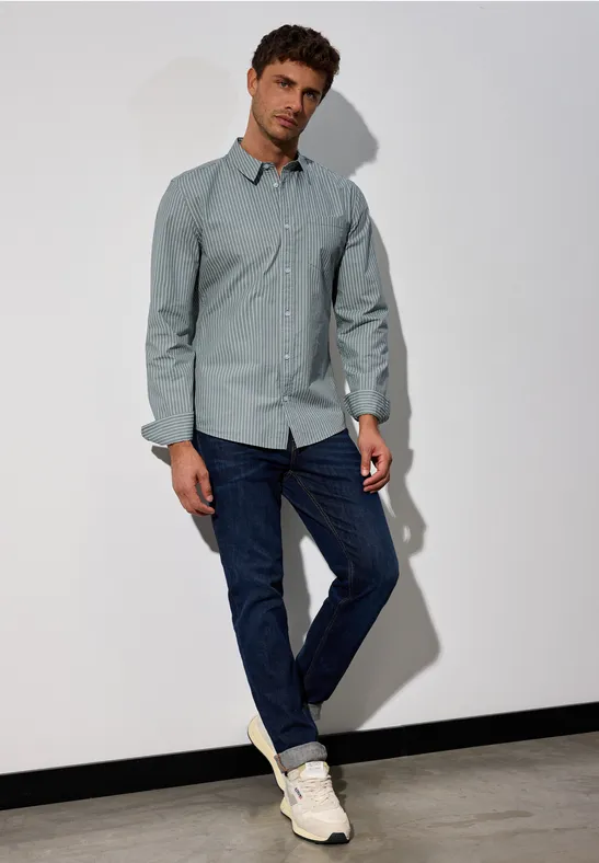 Slim Fit Stretch-Hemd silver green