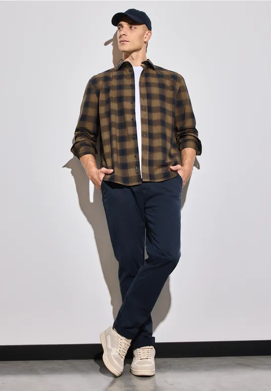 Chemise à carreaux en coton ash brown