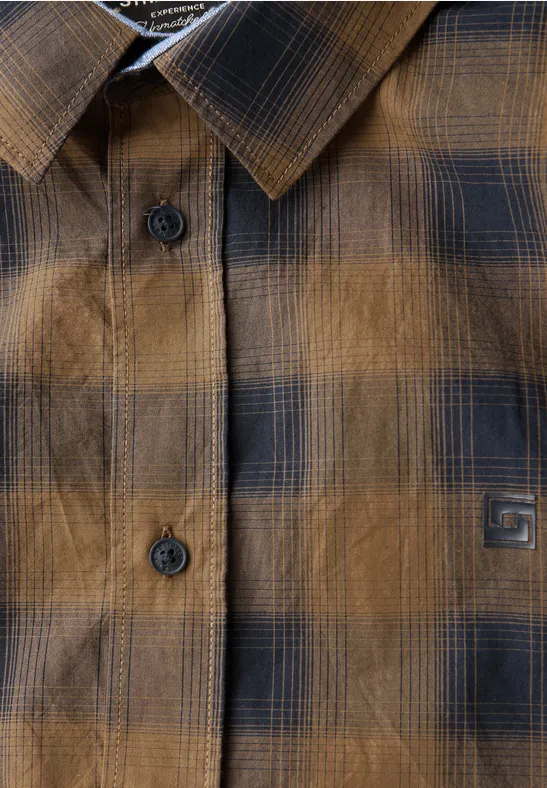 Chemise à carreaux en coton ash brown