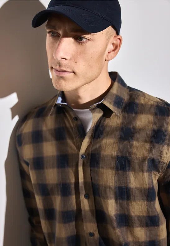 Chemise à carreaux en coton ash brown