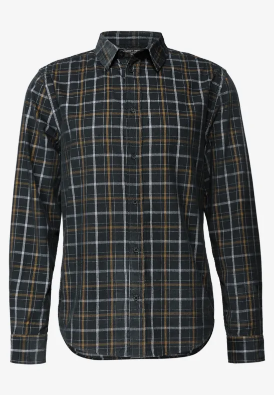 Geruit ribfluwelen overhemd graphite grey