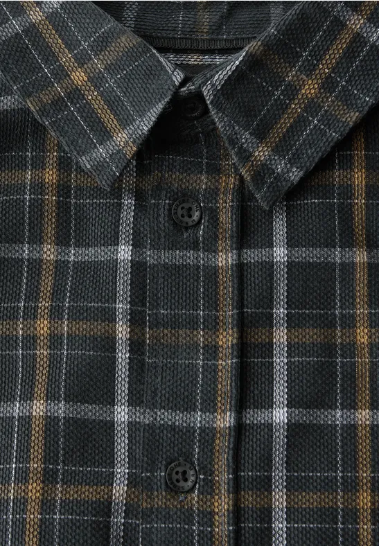 Geruit ribfluwelen overhemd graphite grey