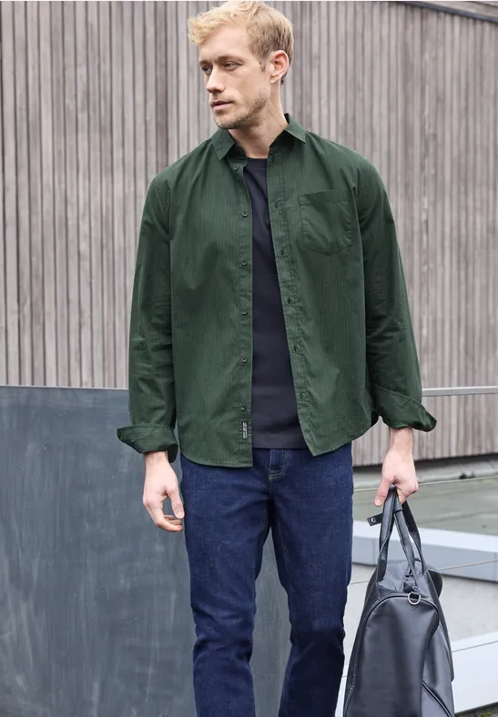 Popeline Herringbone Hemd soft olive green