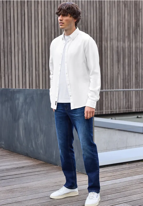 Shirt met piquéstructuur bright white