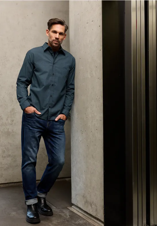 Chemise Popeline Minimal Print nocturnal blue