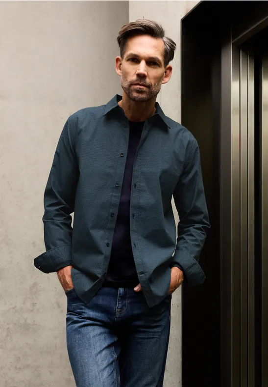 Chemise Popeline Minimal Print nocturnal blue