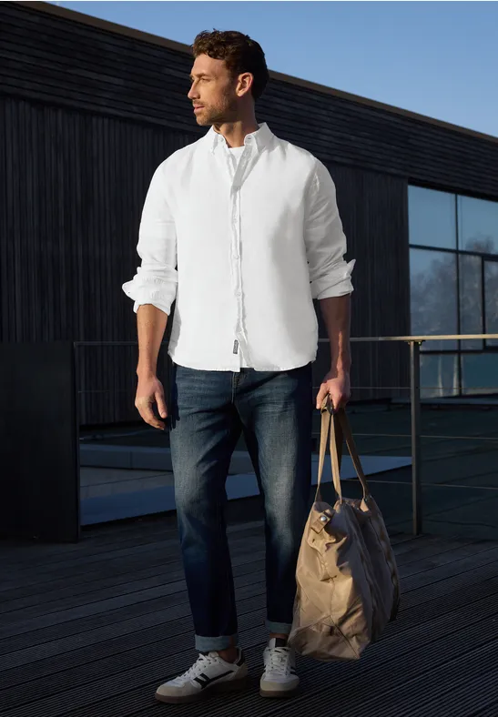 Langarm Hemd aus Leinen White