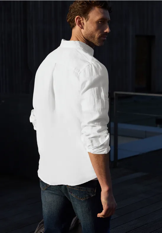 Langarm Hemd aus Leinen White