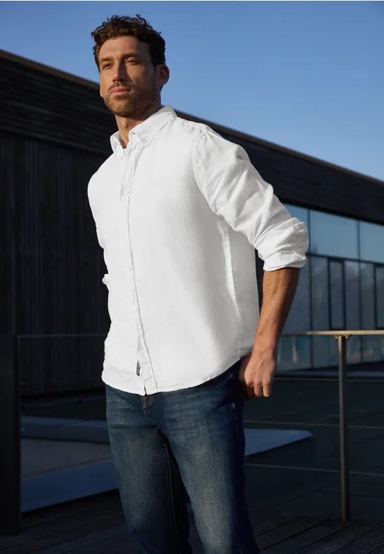 Langarm Hemd aus Leinen White