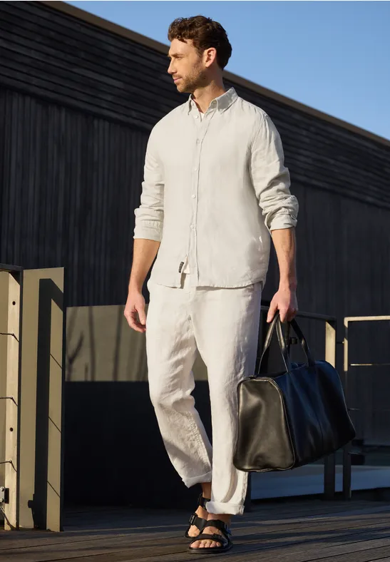 Chemise à manches longues en lin bohemian beige