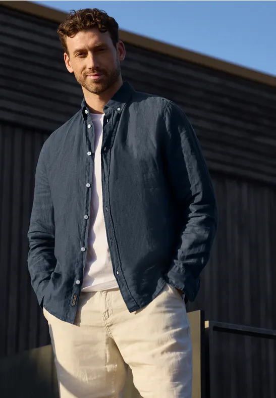 Langarm Hemd aus Leinen river blue