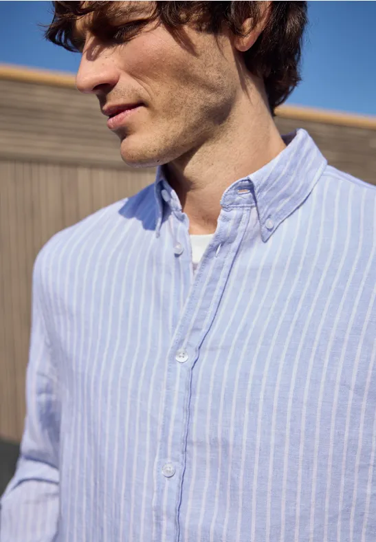 Langarm Hemd aus Leinen mit Streifen summer blue