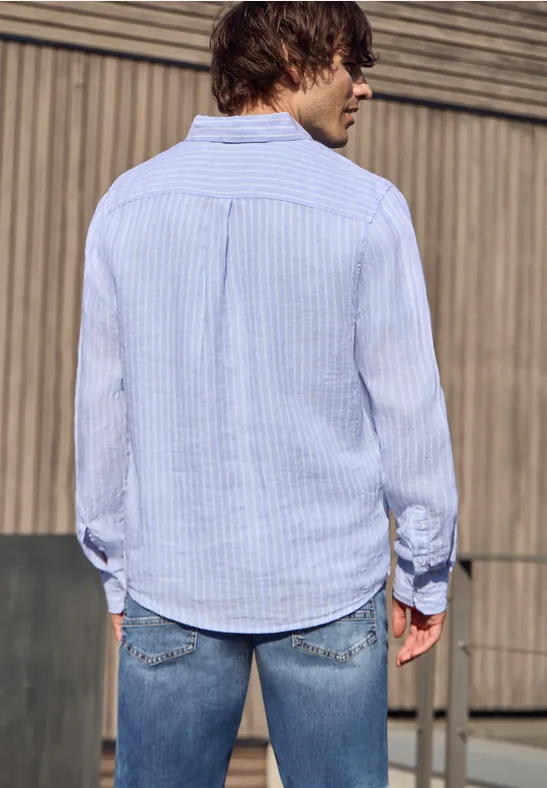 Langarm Hemd aus Leinen mit Streifen summer blue