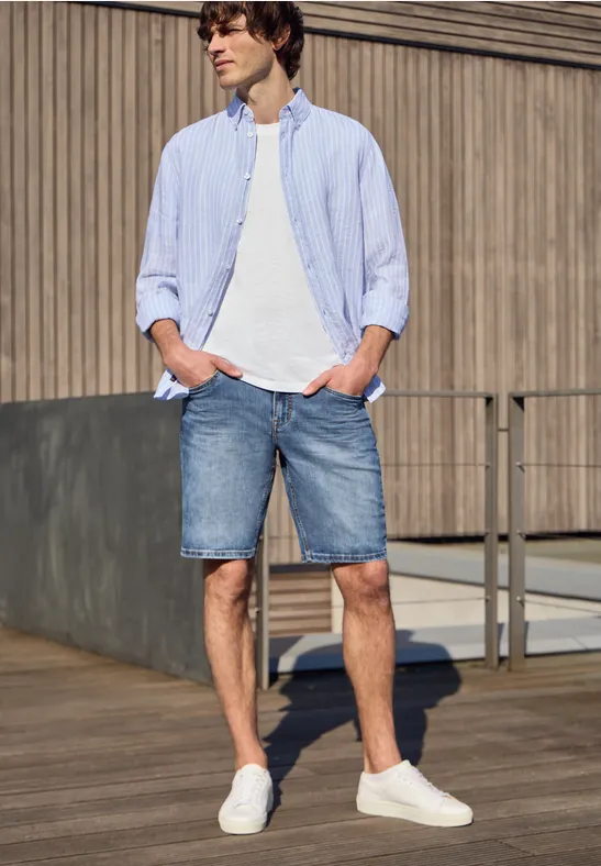 Langarm Hemd aus Leinen mit Streifen summer blue