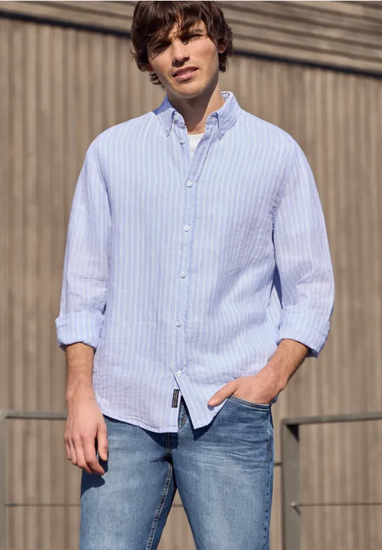Langarm Hemd aus Leinen mit Streifen summer blue