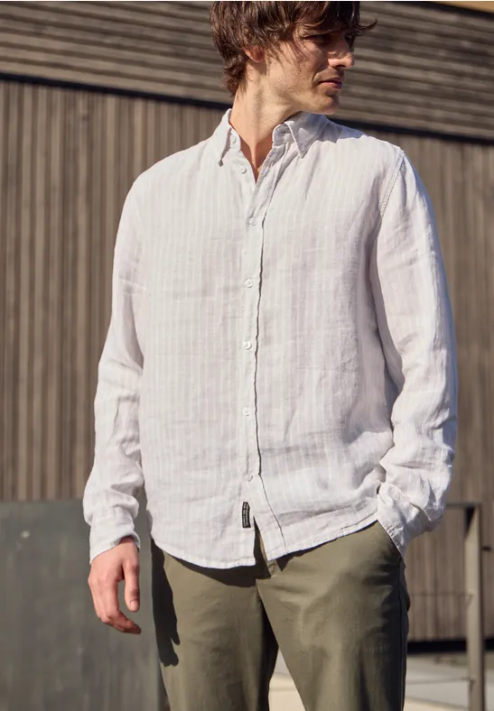 Langarm Hemd aus Leinen mit Streifen bohemian beige
