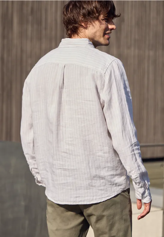 Langarm Hemd aus Leinen mit Streifen bohemian beige