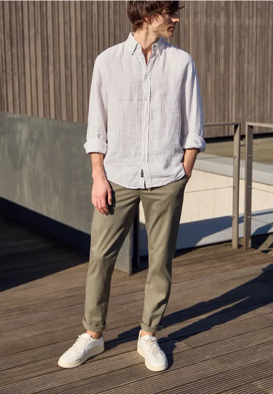 Langarm Hemd aus Leinen mit Streifen bohemian beige