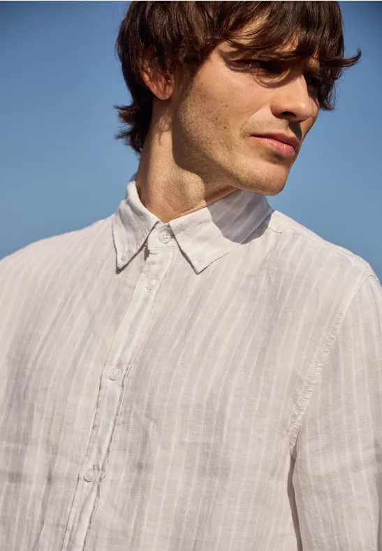 Langarm Hemd aus Leinen mit Streifen bohemian beige