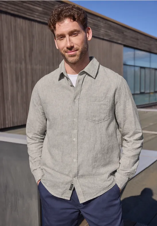 Langarm Hemd aus Leinenmix oak brown