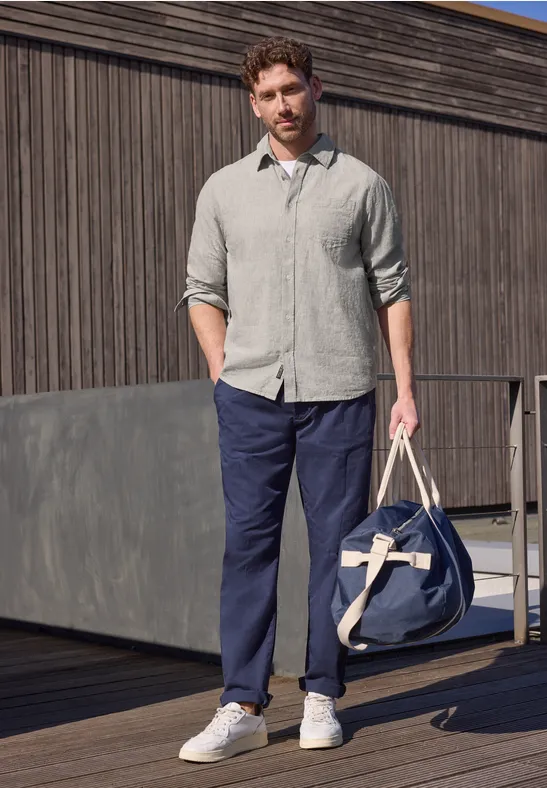 Langarm Hemd aus Leinenmix oak brown