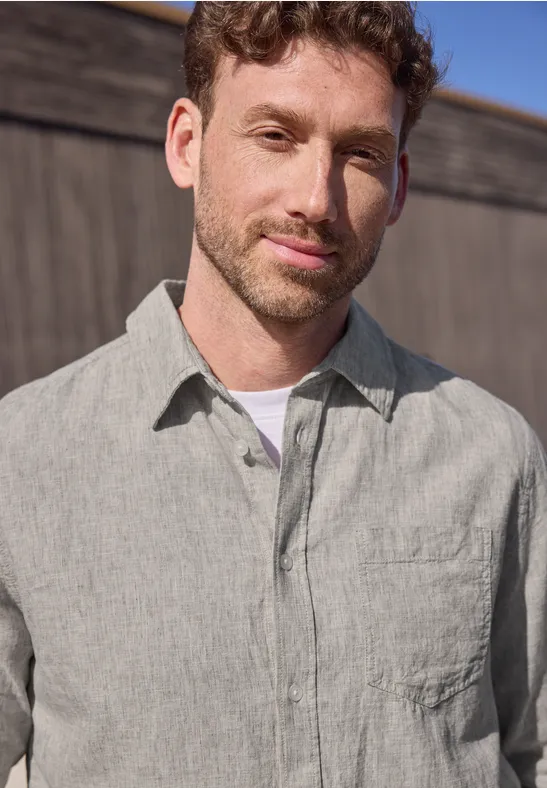 Langarm Hemd aus Leinenmix oak brown