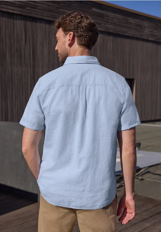 Kurzarm Hemd aus Leinenmix spring blue