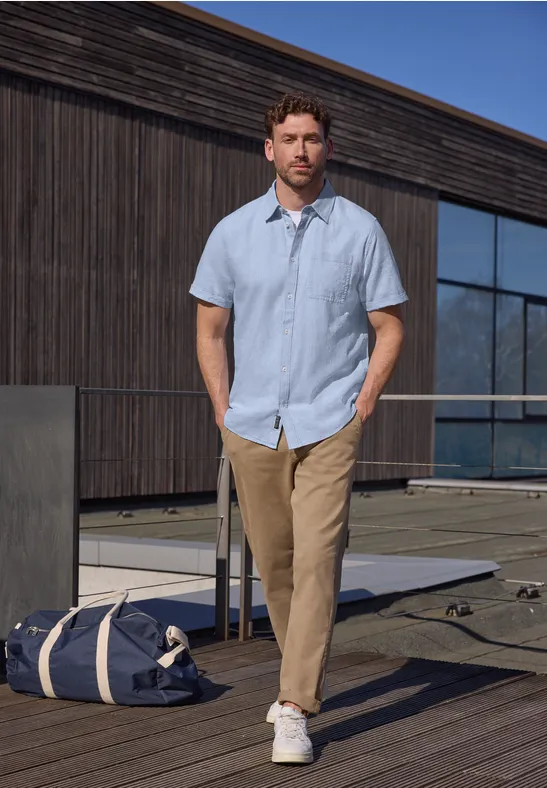 Kurzarm Hemd aus Leinenmix spring blue