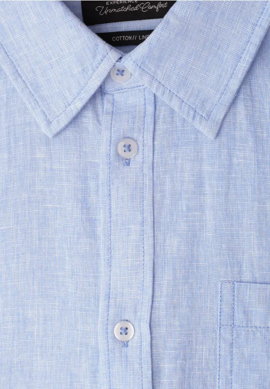 Kurzarm Hemd aus Leinenmix spring blue