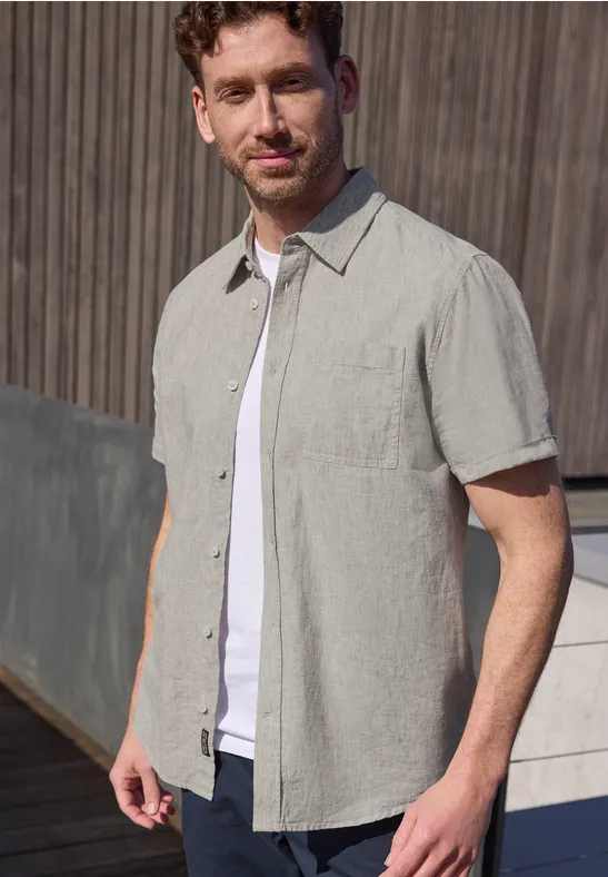 Chemise à manches courtes en lin mélangé oak brown