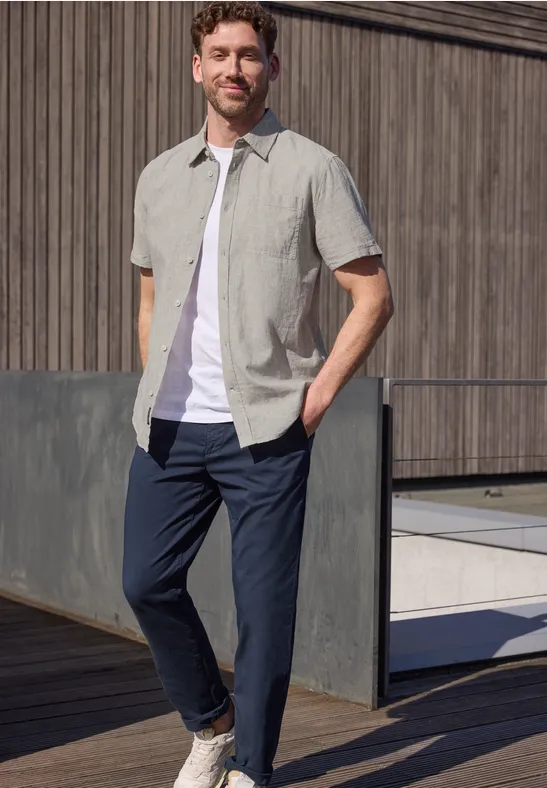 Chemise à manches courtes en lin mélangé oak brown