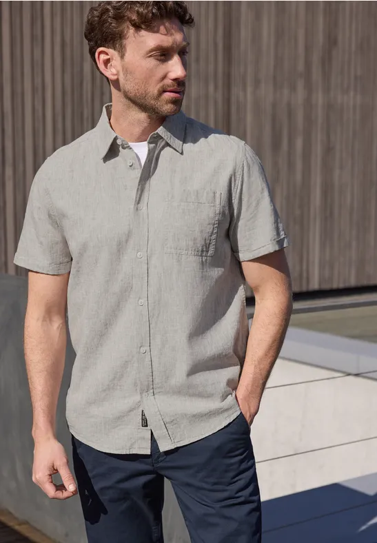 Chemise à manches courtes en lin mélangé oak brown