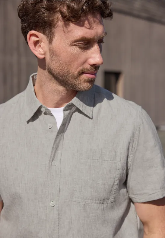 Chemise à manches courtes en lin mélangé oak brown