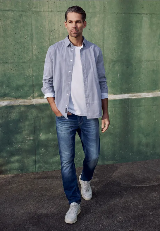 Langarm Hemd in Popeline Qualität bright white