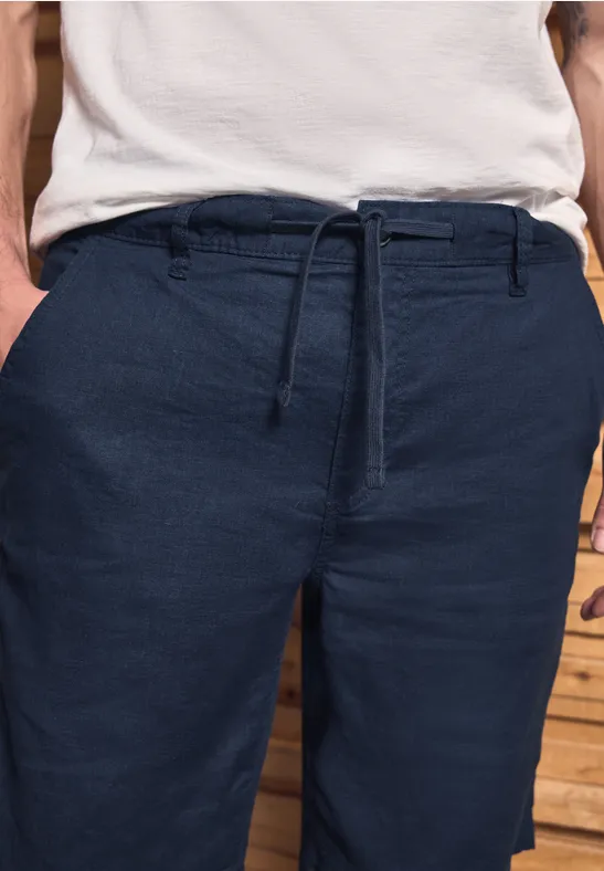 Relaxed Fit linnen shorts dark blue