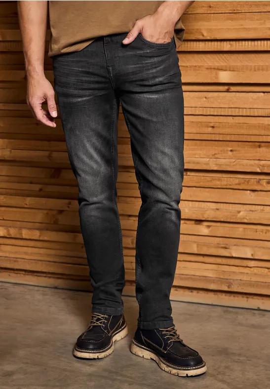 Jeans met smalle pijpen black random wash
