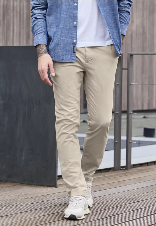 Chino met elastische tailleband sandstone beige