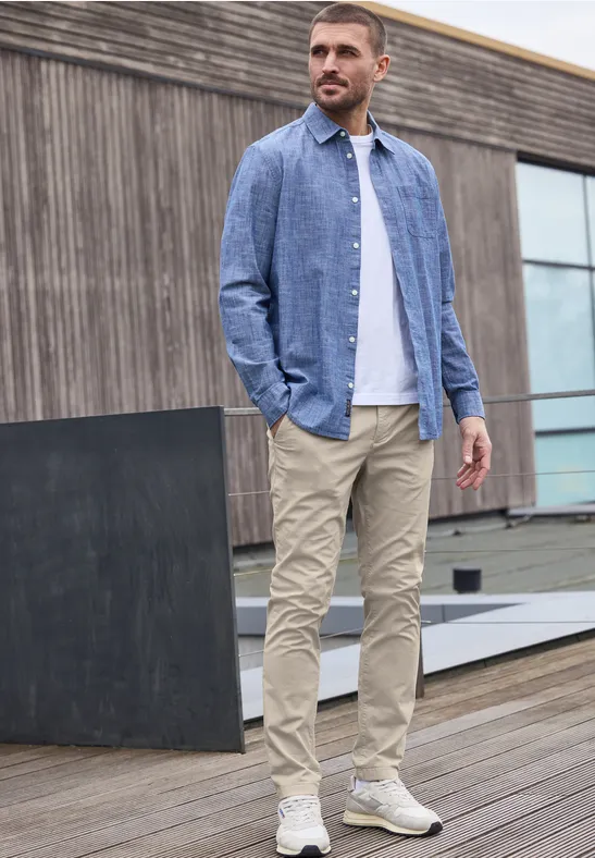 Chino met elastische tailleband sandstone beige