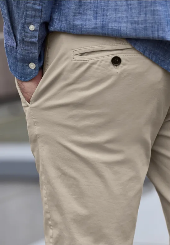 Chino met elastische tailleband sandstone beige