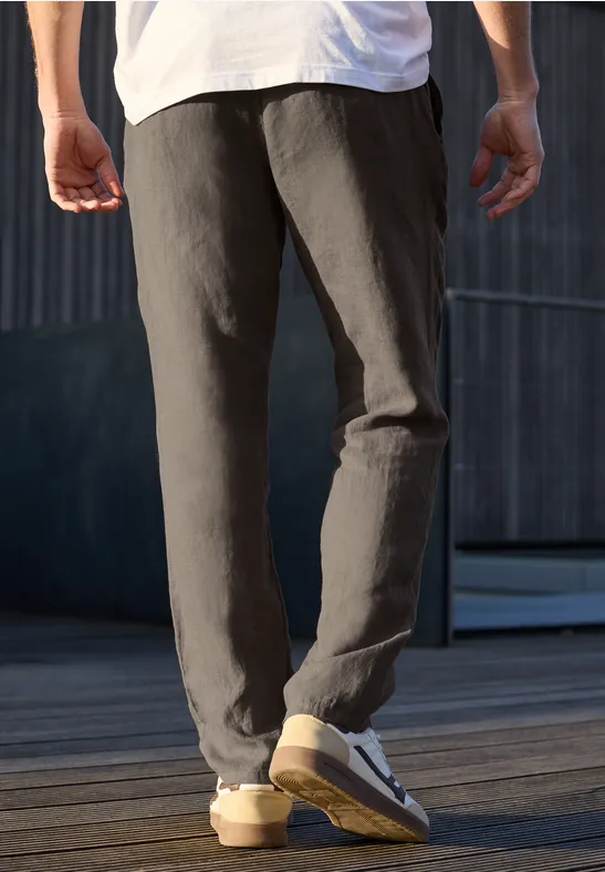 Linnen chino's met rechte benen oak brown