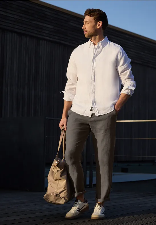 Linnen chino's met rechte benen oak brown